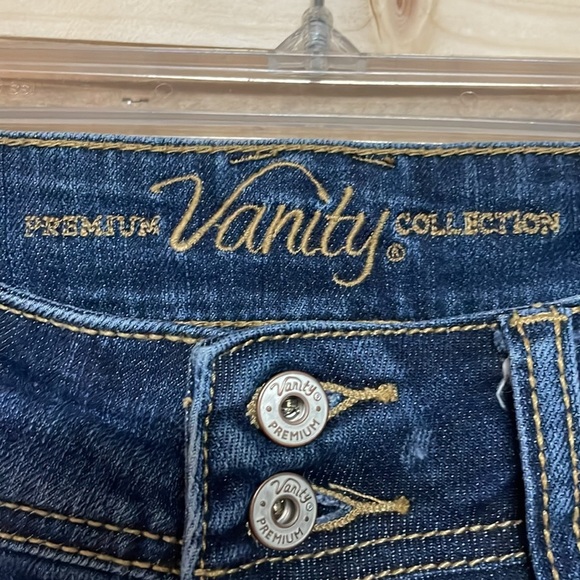 Vanity size 26x33 Dark Wash Slight Stretch Bootcut Jeans with Distress Detailing - Picture 2 of 15